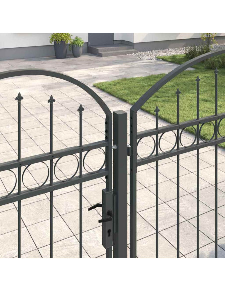 Cancello da Giardino con Parte Superiore Arcuata Grigio