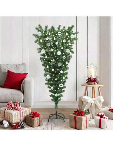 Albero di Natale artificiale preilluminato capovolto con set di palline