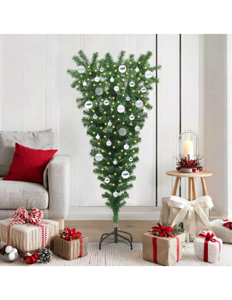 Albero di Natale artificiale preilluminato capovolto con set di palline
