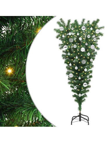Albero di Natale artificiale preilluminato capovolto con set di palline