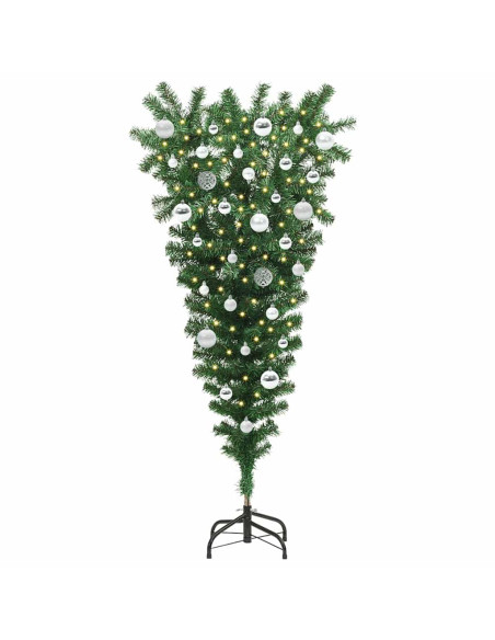Albero di Natale artificiale preilluminato capovolto con set di palline