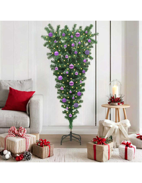 Albero di Natale artificiale preilluminato capovolto con set di palline