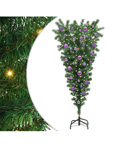 Albero di Natale artificiale preilluminato capovolto con set di palline