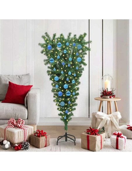 Albero di Natale artificiale pre-illuminato rovesciato con set di palline