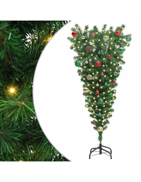 Albero di Natale artificiale preilluminato capovolto con set di palline