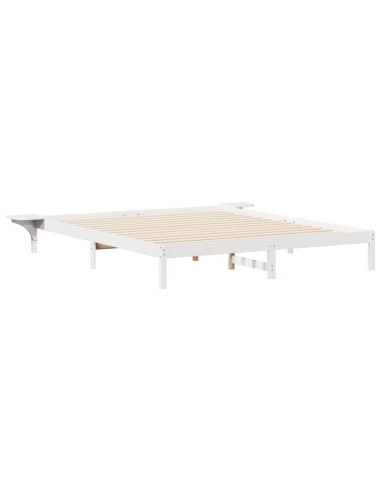 Letto con Tavolini Laterali Bianco 200 x 210 cm Pino massello