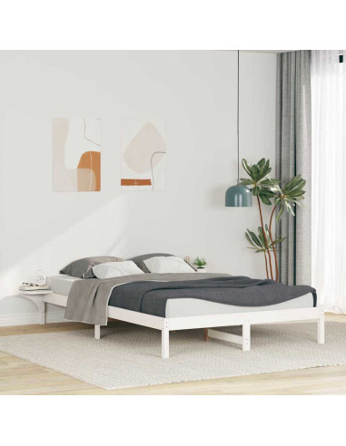 Letto con Tavolini Laterali Bianco 140 x 220 cm Pino massello