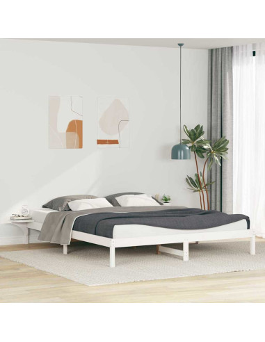 Letto con Tavolini Laterali Bianco 180 x 220 cm Pino massello