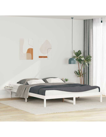 Letto con Tavolini Laterali Bianco 200 x 220 cm Pino massello