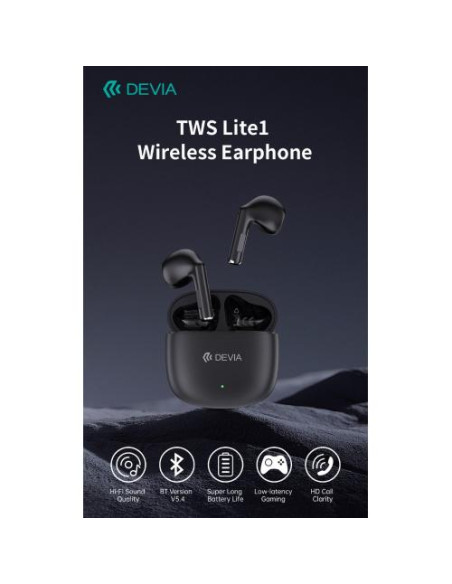 DEVIA AURICOLARI TWS EM404 LITE1 BLUETOOTH 5.4 NERI