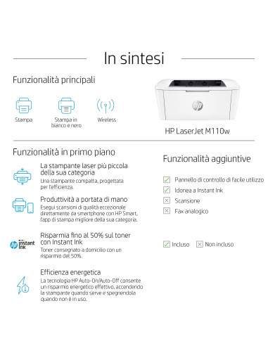 HP LaserJet M110w Wireless Bianco e nero Stampante