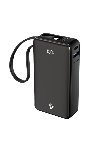 VULTECH POWERBANK CON SCHERMO LCD 10000 MAH USB E TYPE C QUICKCHARGE 35W PPS NERO, CAVO INTEGRATO