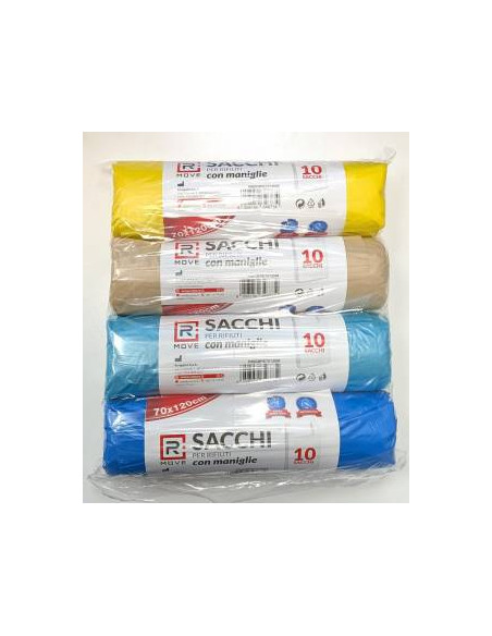 RMove Sacchi Rifiuti 70x120cm 4 Rotoli da 10 Sacchi Colori Vari