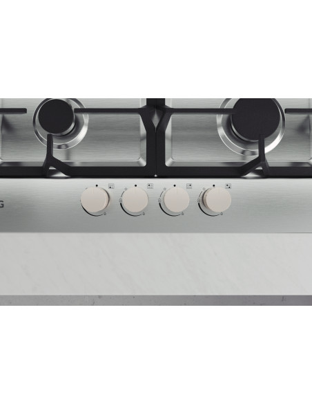 LG CBGZ2414S Piano cottura a gas 60cm, 8,5kW, 4 bruciatori, Griglie in ghisa, Piatto inox