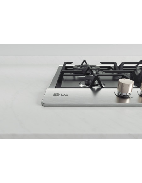 LG CBGZ2414S Piano cottura a gas 60cm, 8,5kW, 4 bruciatori, Griglie in ghisa, Piatto inox