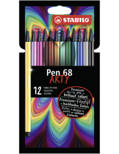 STABILO Pennarello Premium - Pen 68 - ARTYLine - Astuccio da 12 con appendino - 12 colori assortiti