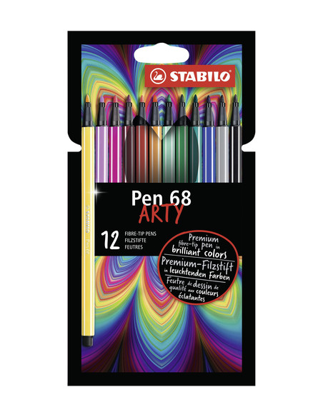 STABILO Pennarello Premium - Pen 68 - ARTYLine - Astuccio da 12 con appendino - 12 colori assortiti