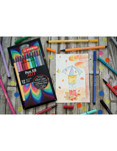 STABILO Pennarello Premium - Pen 68 - ARTYLine - Astuccio da 12 con appendino - 12 colori assortiti