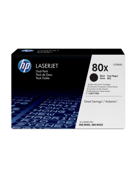 HP Confezione da 2 cartucce originali Toner nero ad alta capacità LaserJet 80X