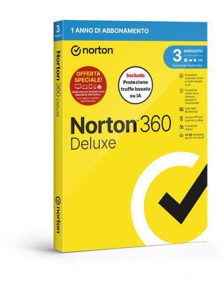 NORTON 360 DELUXE 2026 -ANTITRUFFA- ATTACH - 3 DISPOSITIVI 12 MESI 25GB - IT BOX