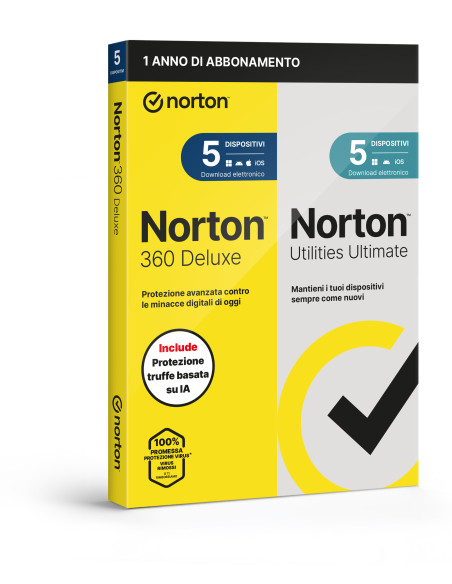 NORTON 360 DELUXE 2026 -ANTITRUFFA- 5 DISPOSITIVI 12 MESI 50GB + UTILITIES ULTIMATE - IT BOX