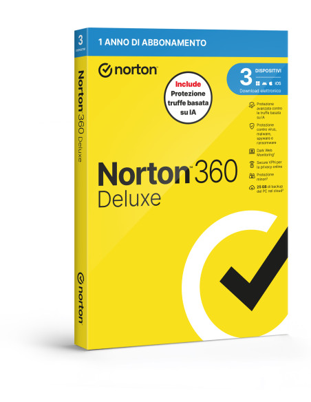 NORTON 360 DELUXE 2026 -ANTITRUFFA- 3 DISPOSITIVI 12 MESI 25GB - IT BOX