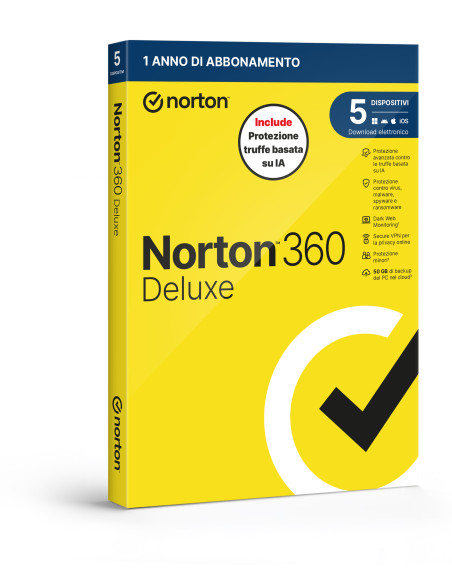 NORTON 360 DELUXE 2026 -ANTITRUFFA- 5 DISPOSITIVI 12 MESI 50GB - IT BOX