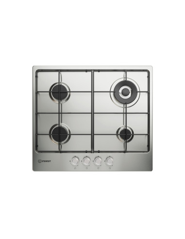 Indesit THP 642 W/IX/I 1 piano gas inox 60cm 4 fuochi bruciatore doppia corona griglie smaltate