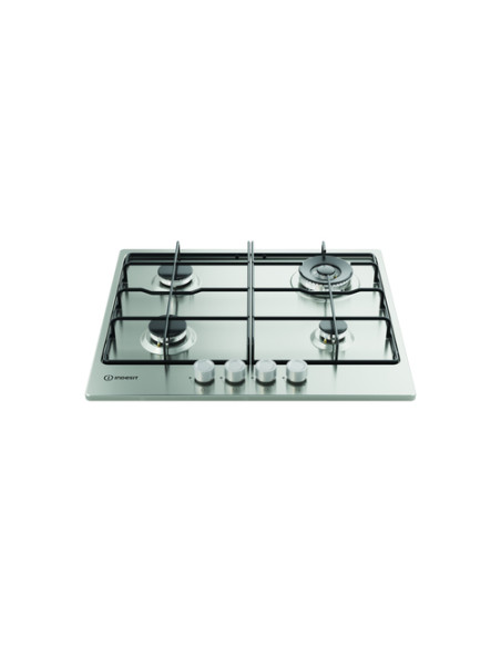 Indesit THP 642 W/IX/I 1 piano gas inox 60cm 4 fuochi bruciatore doppia corona griglie smaltate