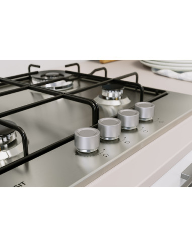 Indesit THP 642 W/IX/I 1 piano gas inox 60cm 4 fuochi bruciatore doppia corona griglie smaltate