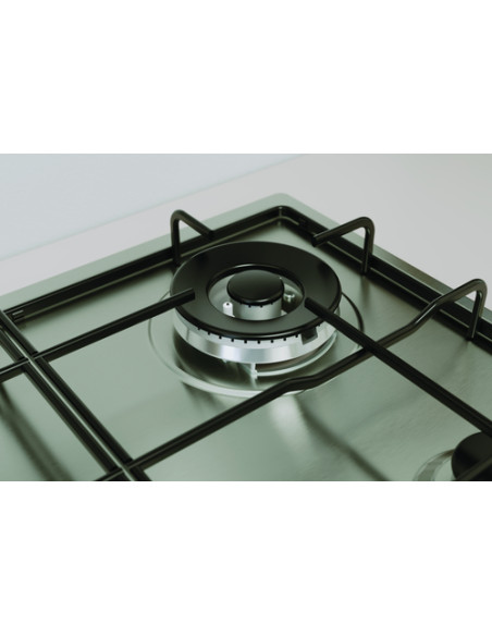 Indesit THP 642 W/IX/I 1 piano gas inox 60cm 4 fuochi bruciatore doppia corona griglie smaltate