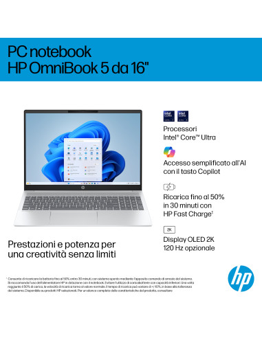 HP OmniBook 5 AI 16-af1023nl Intel Core Ultra 5 225U Computer portatile 40,6 cm (16") 2K 16 GB LPDDR5x-SDRAM 512 GB SSD Wi-Fi 6 