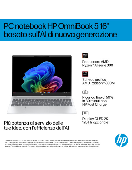 HP OmniBook 5 NGAI OmniBook 5 Next Gen AI 16-ag1020nl Copilot+ PC AMD Ryzen AI 5 340 Computer portatile 40,6 cm (16") 2K 16 GB L