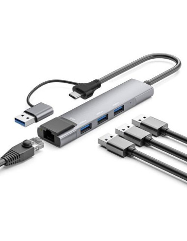 HUB USB 3.0 ADATTATORE TYPE-C NEURA 3*USB 3.0 + RJ45 USB A+C 2IN1 ADJ