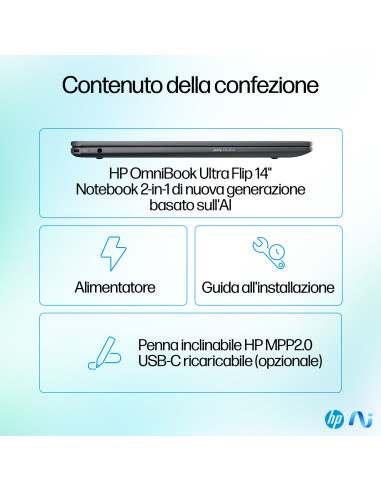 HP OmniBook Ultra Flip 14-fh0011nl Copilot+ PC Intel Core Ultra 7 256V Ibrido (2 in 1) 35,6 cm (14") Touch screen 3K 16 GB LPDDR