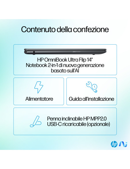 HP OmniBook Ultra Flip 14-fh0011nl Copilot+ PC Intel Core Ultra 7 256V Ibrido (2 in 1) 35,6 cm (14") Touch screen 3K 16 GB LPDDR
