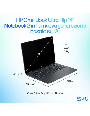 HP OmniBook Ultra Flip 14-fh0011nl Copilot+ PC Intel Core Ultra 7 256V Ibrido (2 in 1) 35,6 cm (14") Touch screen 3K 16 GB LPDDR