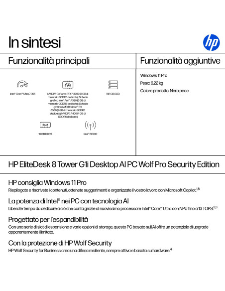 HP EliteDesk 8 Tower G1i AI Wolf Pro Security Edition Intel Core Ultra 7 265 16 GB DDR5-SDRAM 512 GB SSD Windows 11 Pro PC AI PC