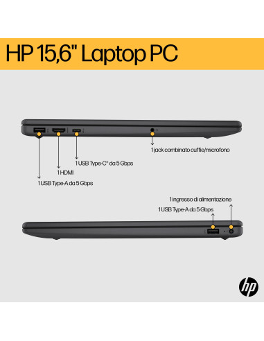 HP 15-fc0086nl AMD Ryzen™ 5 5625U Computer portatile 39,6 cm (15.6") Full HD 16 GB DDR4-SDRAM 512 GB SSD Wi-Fi 6 (802.11ax) Wi