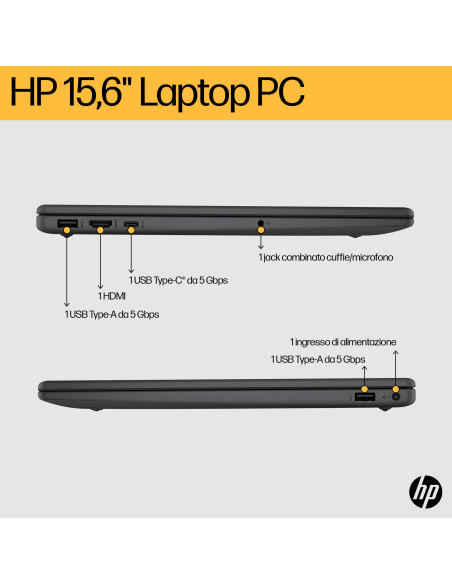 HP 15-fc0086nl AMD Ryzen™ 5 5625U Computer portatile 39,6 cm (15.6") Full HD 16 GB DDR4-SDRAM 512 GB SSD Wi-Fi 6 (802.11ax) Wi