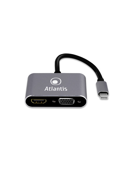 ADATTATORE ATLANTIS A04-TC_HD+V+PD da USB-C a HDMI + VGA + PD + USB 3.0
