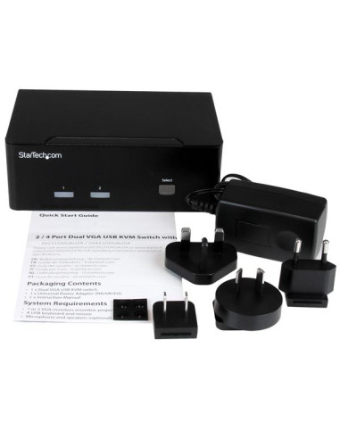 StarTech.com Switch Commutatore a 2 porte - KVM USB 2.0 a doppio VGA con Hub USB a 2 porte e 3,5mm audio