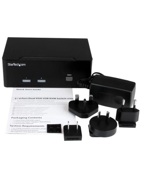 StarTech.com Switch Commutatore a 2 porte - KVM USB 2.0 a doppio VGA con Hub USB a 2 porte e 3,5mm audio