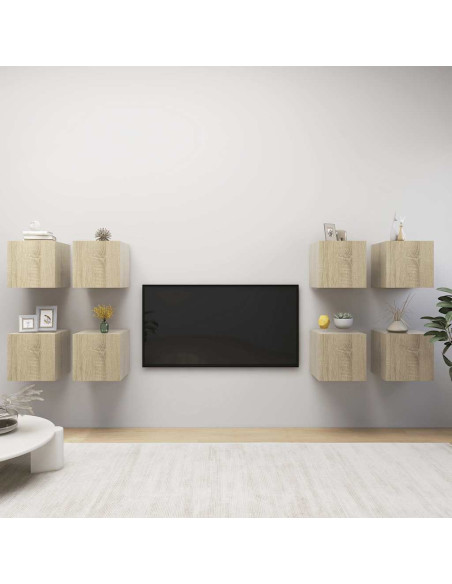Mobili TV a Parete 8 pz Rovere Sonoma 30,5x30x30 cm
