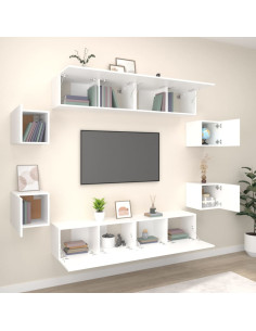 Set Mobili Porta TV 8pz Bianco in Legno Multistrato 2