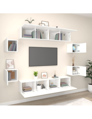 Set Mobili Porta TV 8pz Bianco in Legno Multistrato