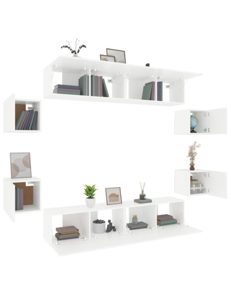 Set Mobili Porta TV 8pz Bianco in Legno Multistrato