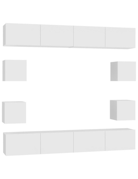 Set Mobili Porta TV 8 pz Bianco in Legno Multistrato