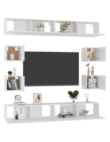 Set Mobili Porta TV 8 pz Bianco in Legno Multistrato