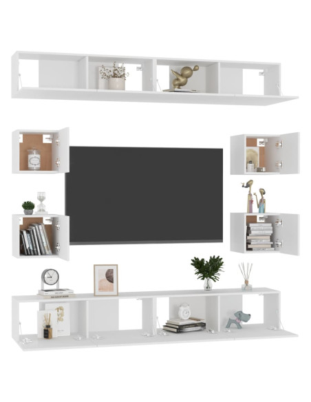 Set Mobili Porta TV 8 pz Bianco in Legno Multistrato